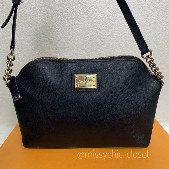 Calvin Klein Black Saffiano Top Zip Chain Crossbody Bag - Picture 4 of 12